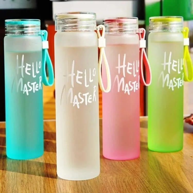 Hello Master 480ml Frosted Glass Water Bottle - Transparent Leak-Proof Portable Drinkware with Carrying Strap (Random Color) - Image 4