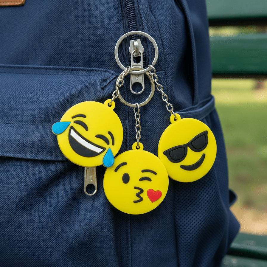 Pack of 3 Assorted Round Emoji Reaction Keychains – Plastic Smiley Face Charms (Random Designs) - Image 3