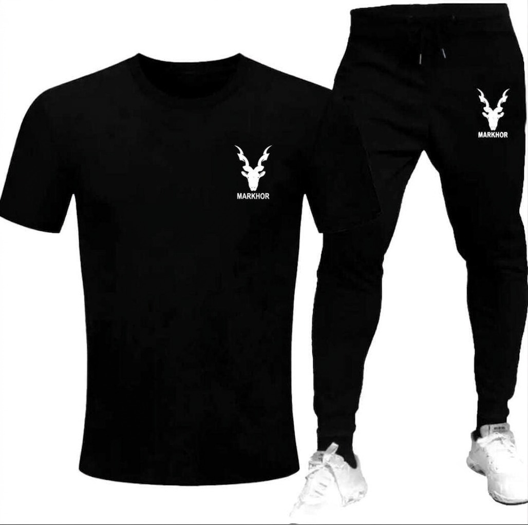 Black Trendy Markhor Printed Track Suit for Men & Boys | Soft & Comfortable Summer Wear | Lightweight Breathable Fabric - Image 2