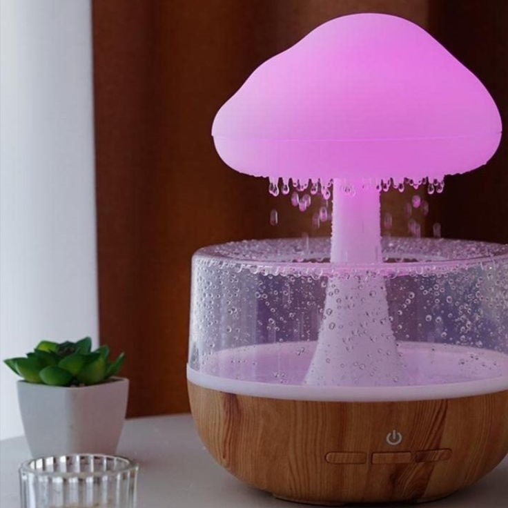 Rechargeable Cloud Rain Aroma Diffuser And LED Humidifier - Elegant Ambient Night Light With Realistic Raindrop Effect For Home And Office Decor - Image 2