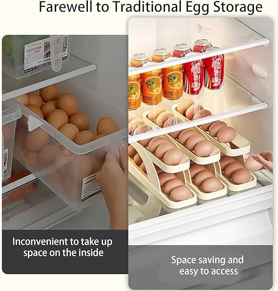 15 Egg Storage Box Rolling Design Space Saving PP Refrigerator Organizer Multi Layer Egg Holder| Random Colour - Image 2