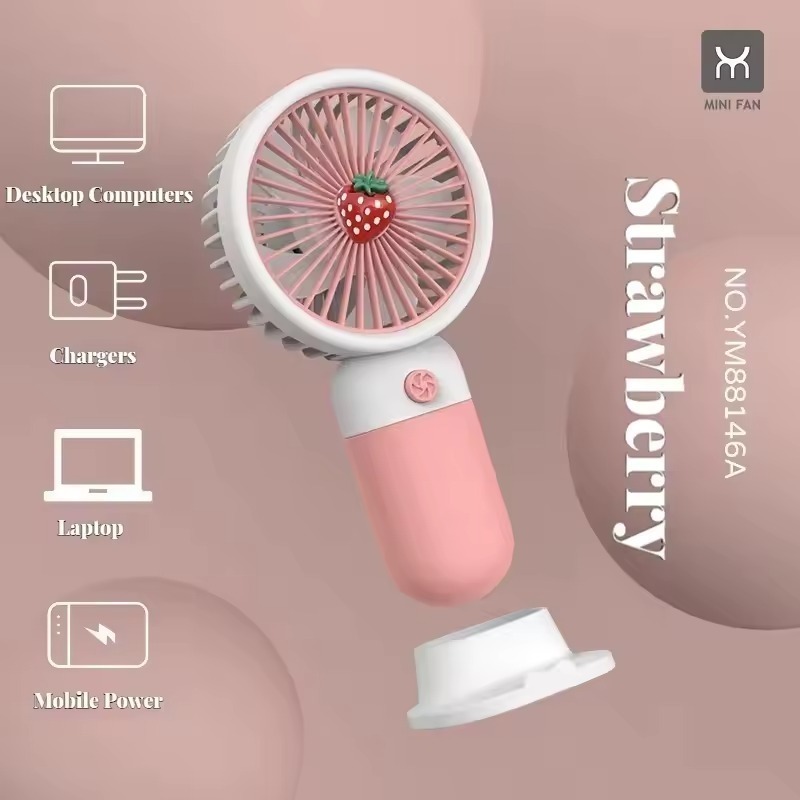 Rechargeable Mini Handy Fan Portable USB Cooling Fan Cute Design Handheld Fan for Kids and Travel - With Cable (Random Color) - Image 3