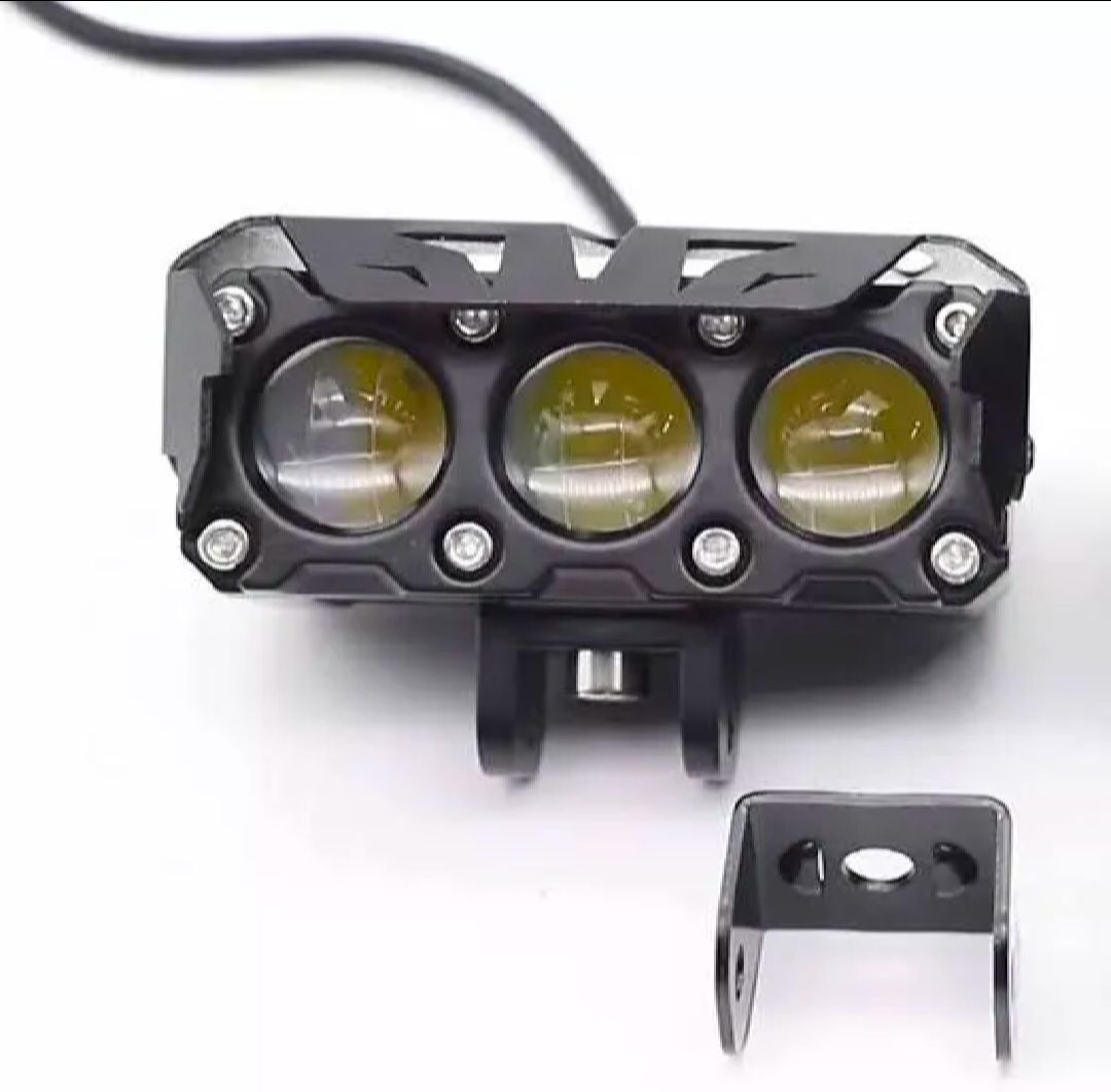 Motorcycle 3-Lens LED Auxiliary Light - Full Metal Body with Cooling Fan